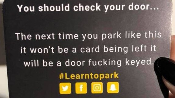 A card that is left on the vehicles of bad parkers.