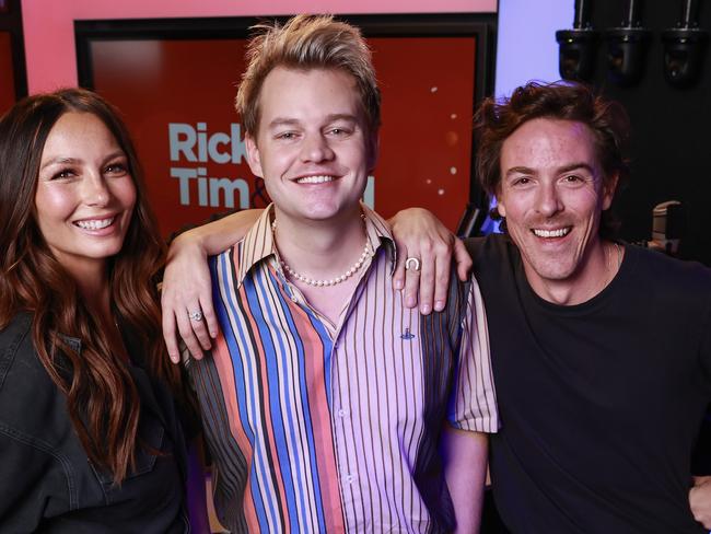 Daily Telegraph. 09, March, 2023.Nova Drive - Ricki-Lee Coulter, Joel Creasey,  and Tim Blackwell, at Nova FM, Pyrmont, today.Picture: Justin Lloyd.