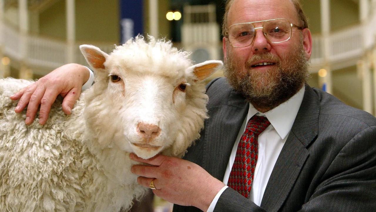 Cloning pioneer Sir Ian Wilmut with Dolly the Sheep, the world's first cloned mammal. Picture: The Sun