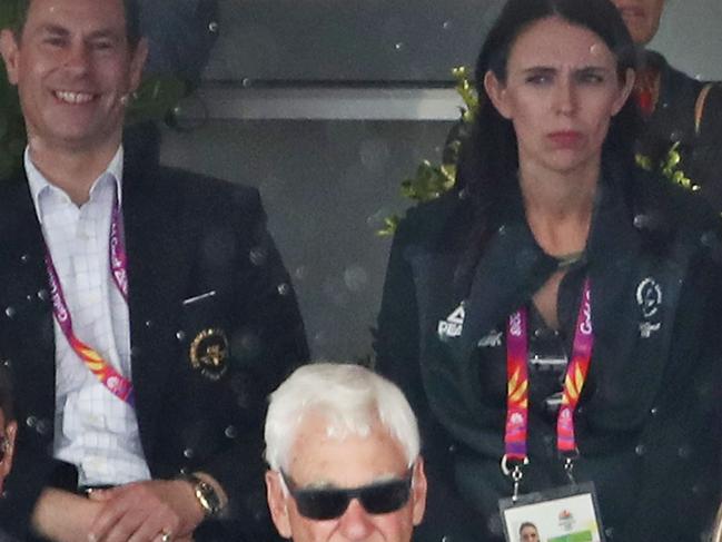 Prince Edward and New Zealand Prime Minister Jacinda Ardern watch the women's gold medal hockey match between Australia and New Zealand at the Gold Coast Commonwealth Games. Photo by Scott Barbour/Getty Images.