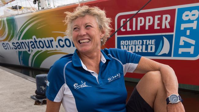 Wendy Tuck has become the first woman to skipper a winning yacht in an around-the-world race.