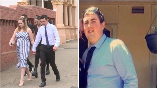 Joshua Aaron Byrne (left), 21, walks with family to court on February 7. Matthew Thomas Cahill on the right. Pictures: Rory Dudley/9 News Riverina and Facebook