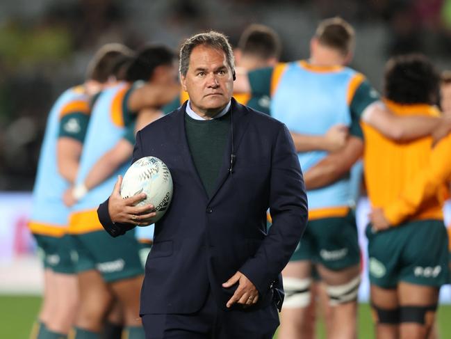 AUCKLAND, NEW ZEALAND - SEPTEMBER 24: Wallabies head coach Dave Rennie looks on ahead of The Rugby Championship and Bledisloe Cup match between the New Zealand All Blacks and the Australia Wallabies at Eden Park on September 24, 2022 in Auckland, New Zealand. (Photo by Phil Walter/Getty Images)