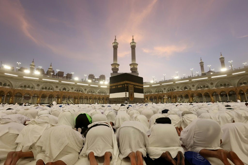 Muslim pilgrims pray at Mount Arafat in hajj apex