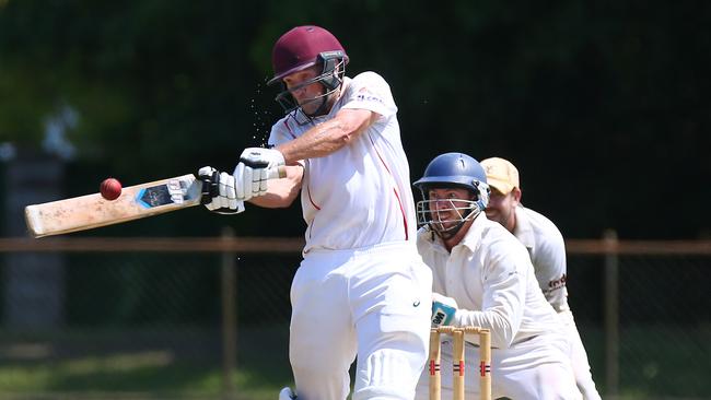 Jake Roach hits one to the boundary for Mulgrave in the Cricket Far North match against Norths, held at Griffiths Park, Manunda. PICTURE: BRENDAN RADKE