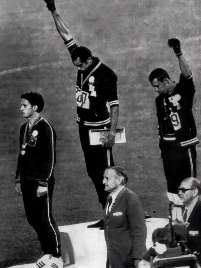 One of the good political fights within sport was the Black Power salute. Two African-American athletes raised their gloved fists in the salute on the podium during the Mexico Games in 1968. Picture: Supplied