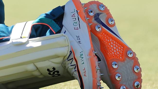 The shoes Usman Khawaja wanted to wear during the first Test against Pakistan in Perth. Picture: Paul Kane/Getty Images.