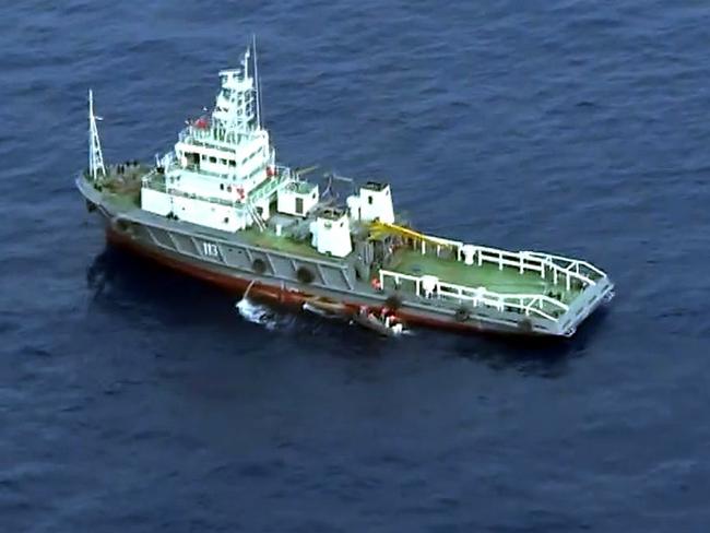 This picture shows search teams looking for debris in the sea after the EgyptAir Airbus A320 crashed in the Mediterranean. Picture:  AFP