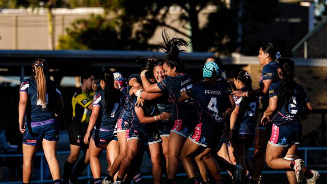 Oh the relief - Mabel Park SHS celebrate the fulltime whistle after a great final against Ipswich SHS.