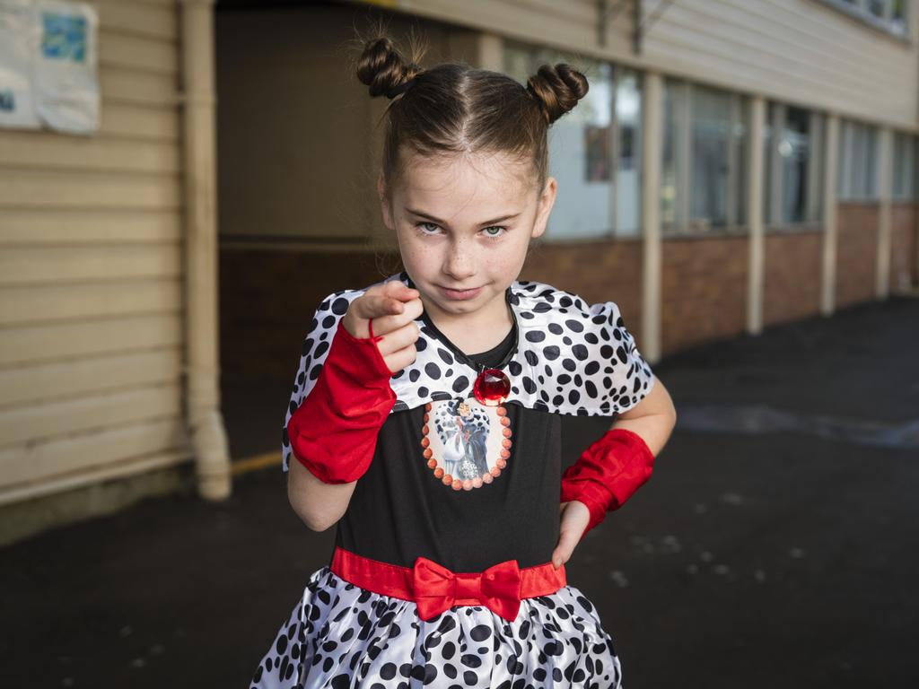 Maddison Lonergan as Cruella de Vil for Book Week at Rangeville State School, Friday, August 25, 2023. Picture: Kevin Farmer