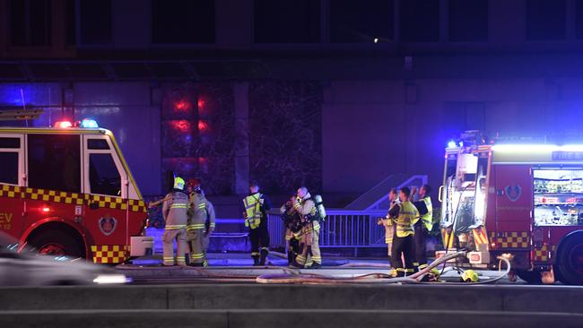 Fire crews at the scene last night. Picture: Gordon McComiskie