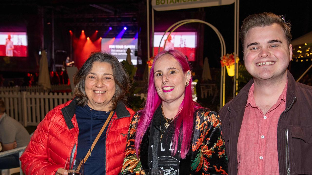 (From left) Lisa Brownsey, Jillian Rowbotham and Jack Waldron. Toowoomba Carnival of Flowers Festival of Food and Wine. Friday, September 13, 2024. Picture: Nev Madsen