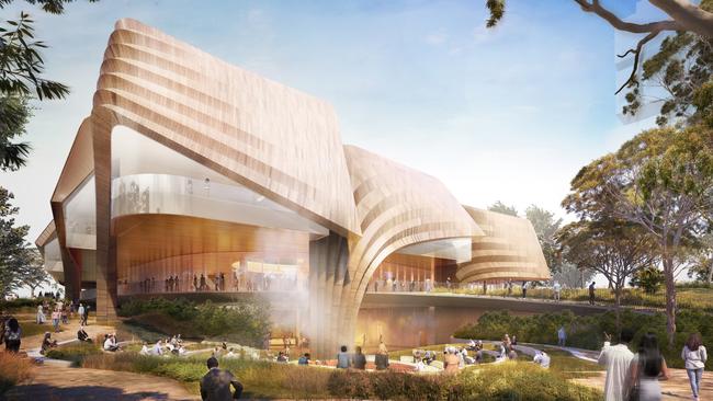 The AACC would include spaces for permanent and visiting exhibitions, cultural performances, meetings, ceremonies, a cafe, retail spaces and an open-air amphitheatre. Picture: Diller Scofidio + Renfro and Woods Bagot