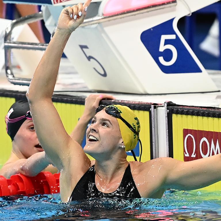 Shayna Jack celebrates a win at the world championships.