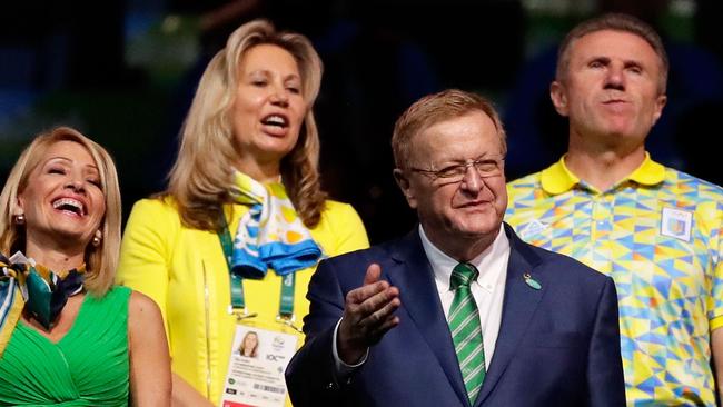 Coates greets athletes at the opening ceremony of the Rio 2016 Olympic Games.