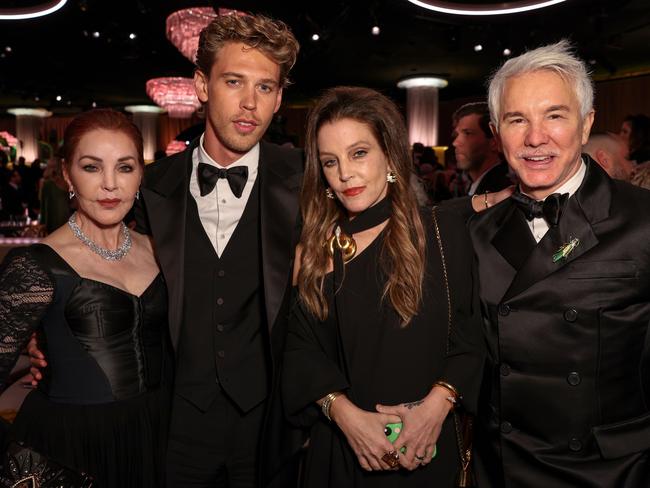 Priscilla Presley, Austin Butler, Lisa Marie Presley and Baz Luhrmann at the Golden Globe Awards in LA on January 10. Picture: Shutterstock for HFP