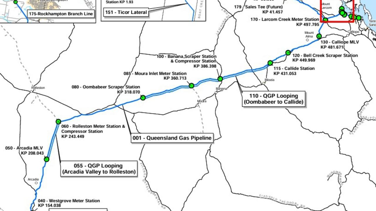 Map of the Jemena Queensland Gas Pipeline.