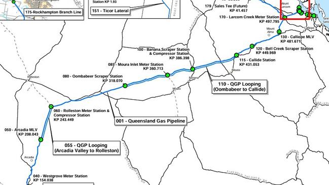 Map of the Jemena Queensland Gas Pipeline.