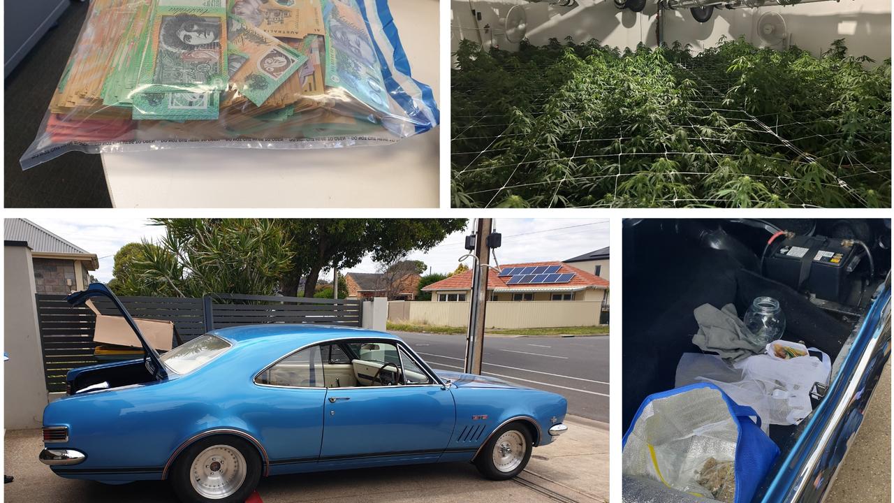 A vintage Holden Monaro, cash and cannabis was among items seized in a SA Police serious crime bust. Picture: SA Police