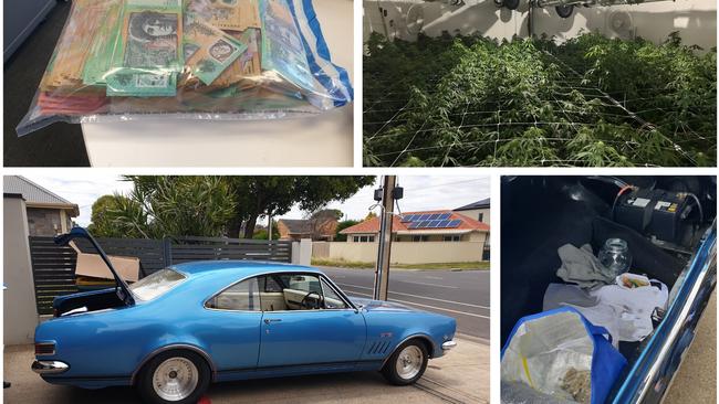 A vintage Holden Monaro, cash and cannabis was among items seized in a SA Police serious crime bust. Picture: SA Police