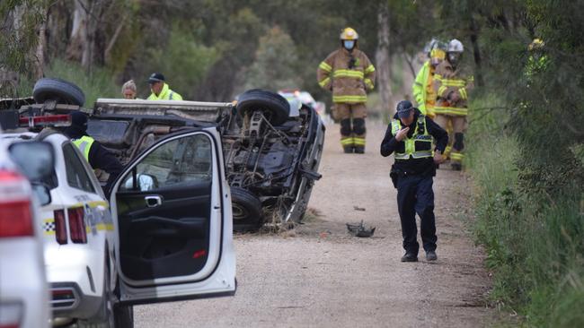 Emergency crews attend the scene of a serious crash at Angaston on November 10. Picture Jason Katsaras