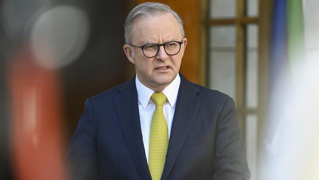 Prime Minister Anthony Albanese says displaying terror symbols is unacceptable. Picture: NewsWire / Martin Ollman