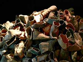 The sculpture of children's shoes at the Sydney Jewish Museum. Picture: Mark Furler