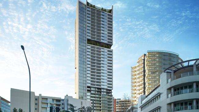 An artist's impression of the Macquarie Towers complex featuring a 54- and 45-storey tower.