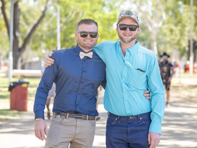 Aiden Goode and Dean Harvey at the Katherine Races 2022. Picture: Floss Adams.