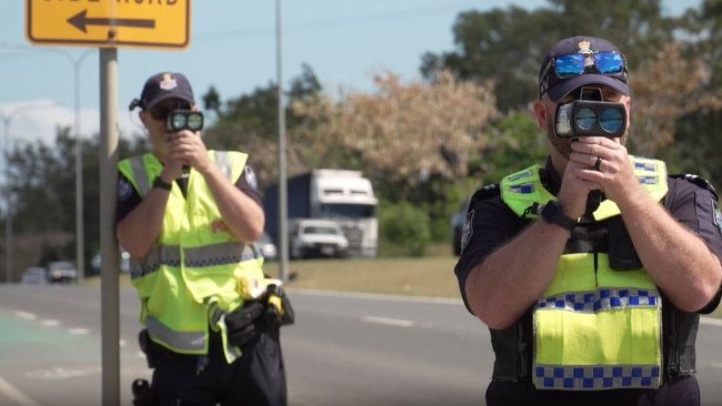 Queensland Police Service Highway Patrol officers in Rockhampton conduct speed enforcement patrols on the Bruce Highway outside CQUniversity in Rockhampton as part of Operation Whiskey Legion in October, 2024.