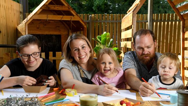 Samantha and Troy White with children Arielle 13, Ebony 4 and Jed 2 at their new Hahndorf Come and Play cafe. Picture: Tricia Watkinson