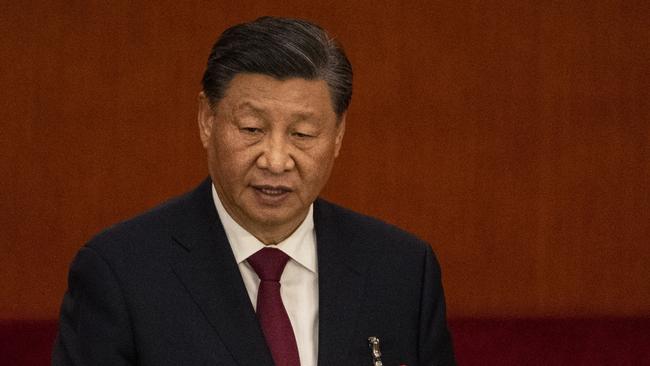 Chinese President Xi Jinping addresses the 20th National Congress of the Communist Party of China in Beijing on Saturday. Picture: Getty Images