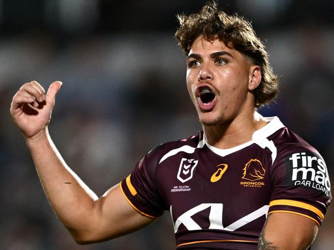 AUCKLAND, NEW ZEALAND - APRIL 19: Reece Walsh of the Broncos reacts during the round seven NRL match between New Zealand Warriors and Brisbane Broncos at Go Media Stadium, on April 19, 2025, in Auckland, New Zealand. (Photo by Hannah Peters/Getty Images)