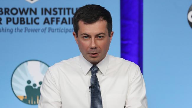 Pete Buttigieg on the hustings in Los Angeles on Monday. Picture: AFP