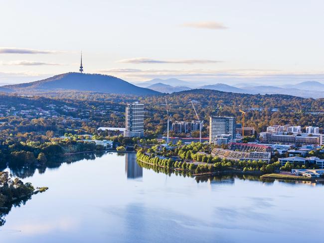 Aerial view of Canberra from Belconnen in the morning.Escape 21 April 2024Hotlist - New and essential in CanberraPhoto - istock