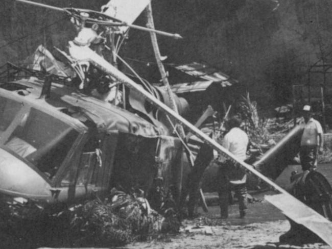 The helicopter crash that killed Vic Morrow and two children during the filming of The Twilight Zone.