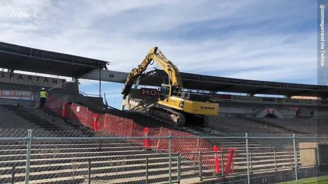 Footy Park's grandstand comes down