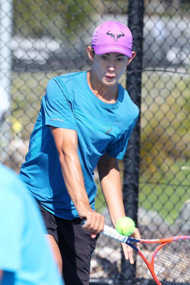 Action from the International Tennis Federation junior tournament at KDV on the Gold Coast. Picture: Tertius Pickard