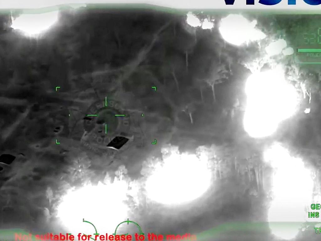 Polair vision of the fires lit by the Train trio to flush out Constable Keely Brough.