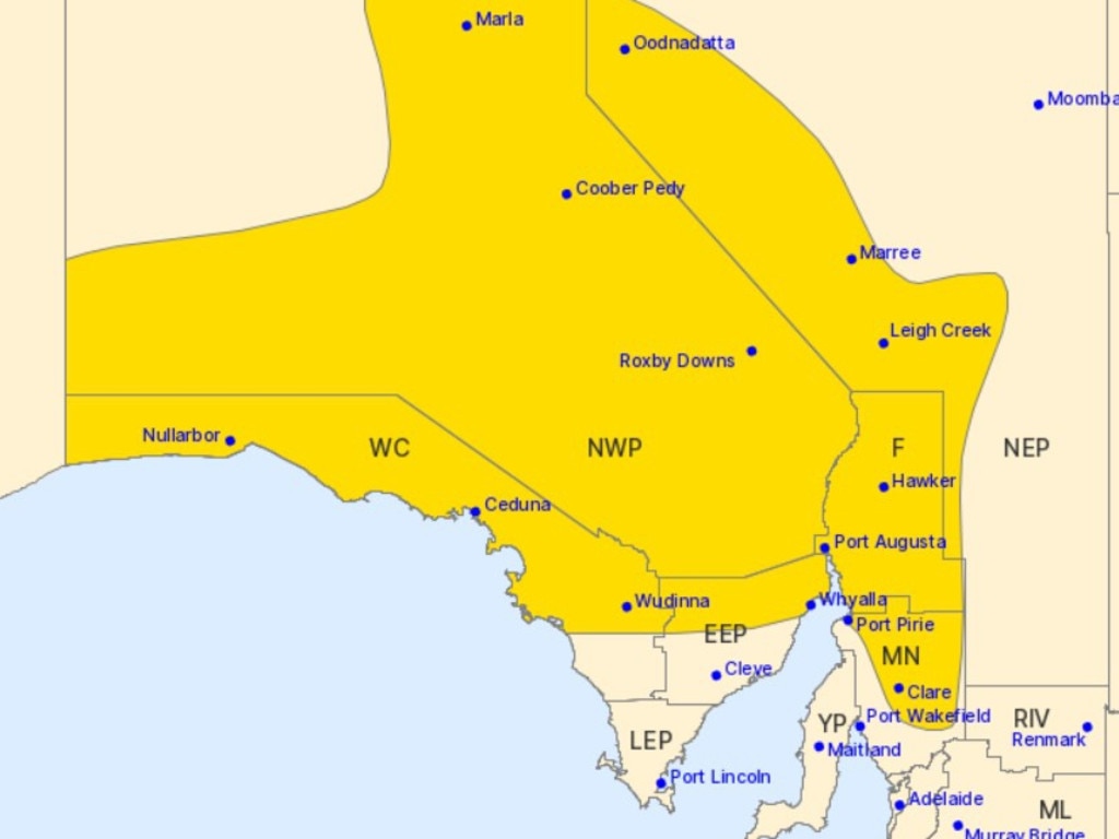 A severe weather warning for Thursday covers much of South Australia. Picture: BOM