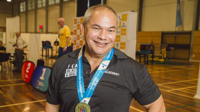 Mayor Tom Tate in the 65-plus category powerlifting at the Pan Pac Masters Games. Picture: Glenn Campbell