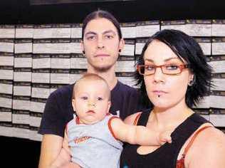 Daniel and Tory Hardey, of Lismore, with son Toki, nine months, visited the Centrelink Jobs Expo looking for work. Picture: Cathy Adams