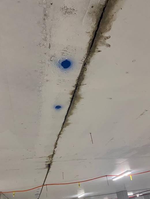 It is alleged continuous water leaks created this crack at Skyview. Source: Supplied.