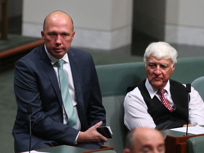 Immigration Minister Peter Dutton and Bob Katter at Parliament House. Picture: Kym Smith