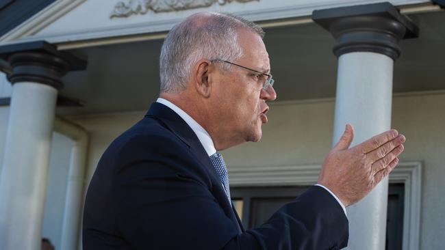 Scott Morrison was hammered with questions about his ‘bulldozer’ ways during Thursday’s press conference. Picture: Jason Edwards