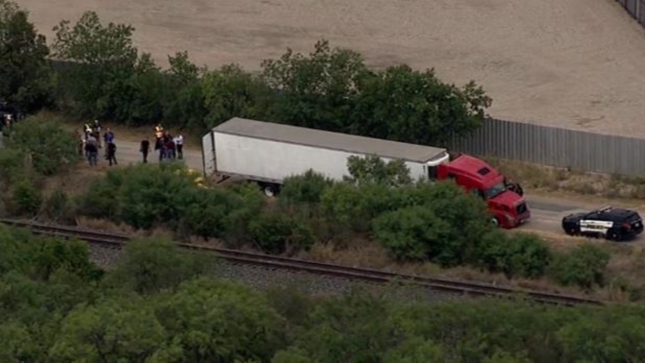 Helicopter footage showed police vehicles, ambulances, and fire trucks on the scene as it appears an investigation is underway. Picture: WOAI-TV