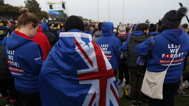 Australians attending the Dawn Service ceremony at Anzac Cove beach, the site of World War I landing of the ANZACs on April 25, 1915, in Gallipoli peninsula, Turkey. Picture: AP/Emrah Gurel