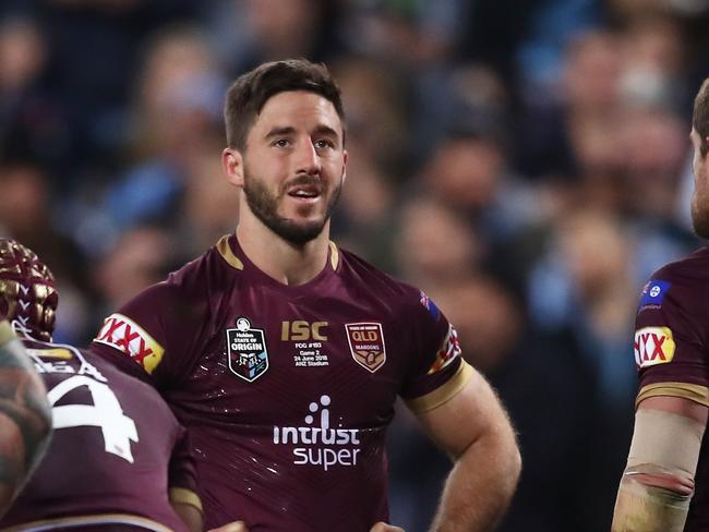 SYDNEY, AUSTRALIA - JUNE 24:  Ben Hunt of the Maroons and team mates look dejected after a Blues try during game two of the State of Origin series between the New South Wales Blues and the Queensland Maroons at ANZ Stadium on June 24, 2018 in Sydney, Australia.  (Photo by Matt King/Getty Images)