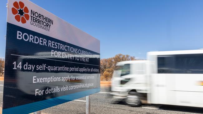 Swags of grey nomads, backpackers and families are at the Territory’s borders counting down the hours until they can freely cross over from midnight tonight. Picture: Emma Murray