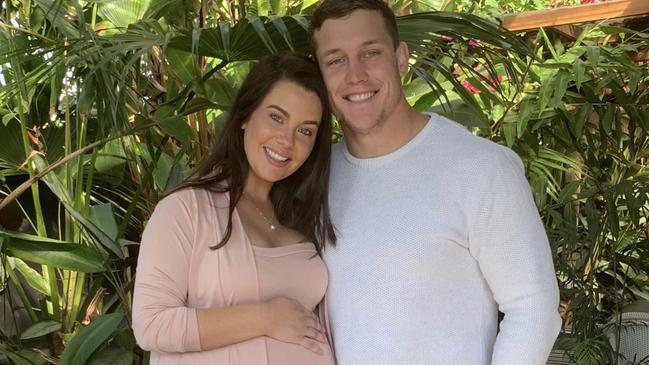 Courtney Thorpe and Jarrod Wallace pictured at their baby shower.